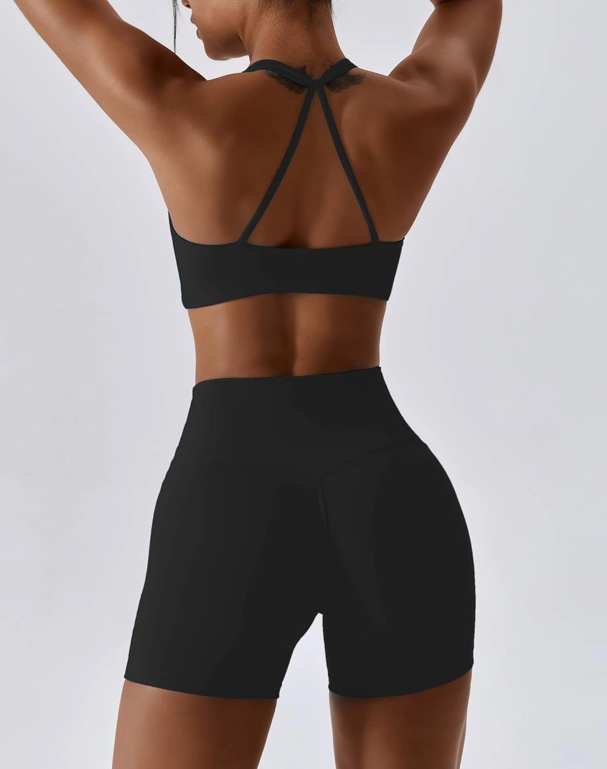 ABOCIW Workout Sets for Women 2 Piece Twist Front Halter Sports Bras High Waist Biker Shorts Exercise Gym Yoga Outfit