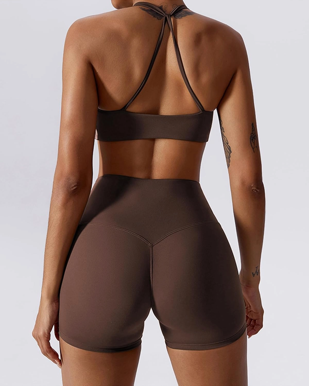 ABOCIW Workout Sets for Women 2 Piece Twist Front Halter Sports Bras High Waist Biker Shorts Exercise Gym Yoga Outfit