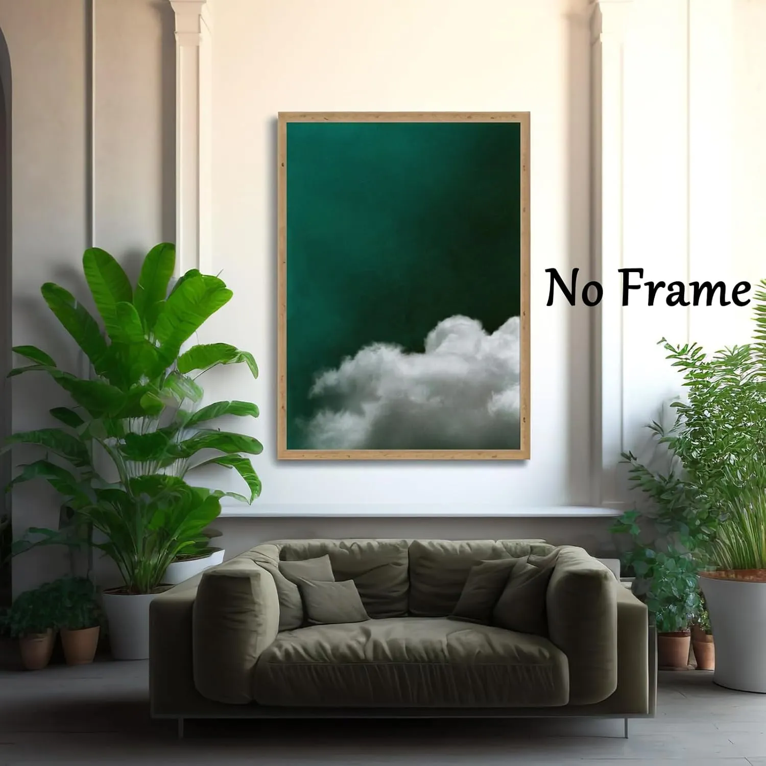 Abstract Cloud Wall Art Natural Landscape Posters Emerald Green Wall Prints Contemporary Picture In Living Room White Cloud Poster Weather Paintings Cloud Canvas Natural Artwork 16x24inchx2 No Frame
