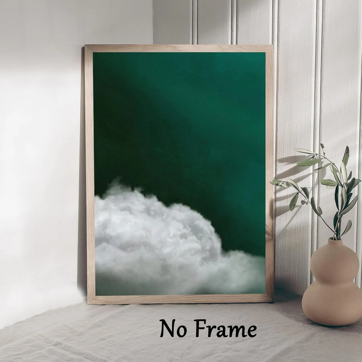 Abstract Cloud Wall Art Natural Landscape Posters Emerald Green Wall Prints Contemporary Picture In Living Room White Cloud Poster Weather Paintings Cloud Canvas Natural Artwork 16x24inchx2 No Frame