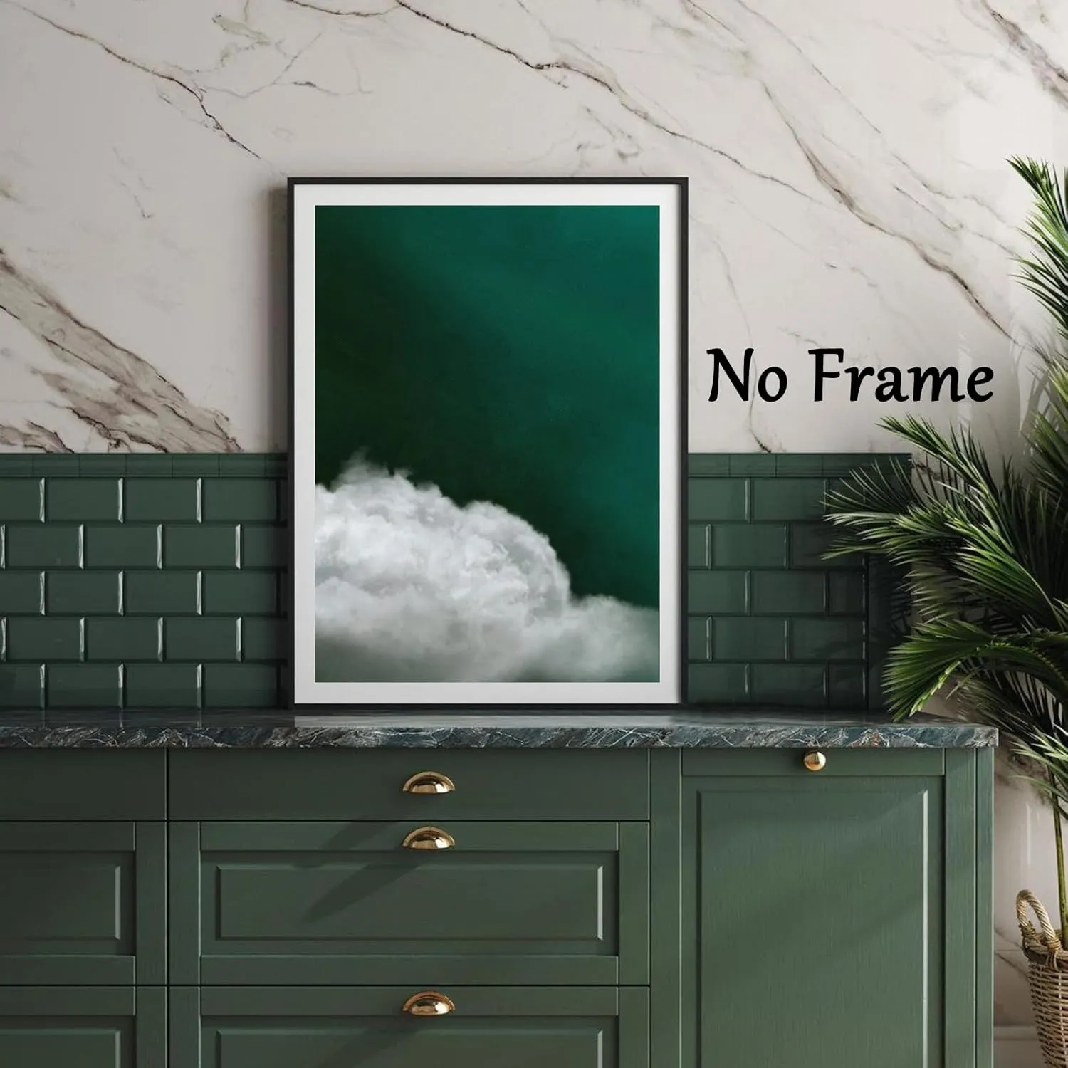 Abstract Cloud Wall Art Natural Landscape Posters Emerald Green Wall Prints Contemporary Picture In Living Room White Cloud Poster Weather Paintings Cloud Canvas Natural Artwork 16x24inchx2 No Frame