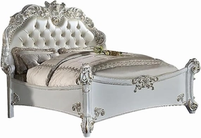 Acme Vendome Leather Upholstered Tufted Eastern King Bed in Antique Pearl