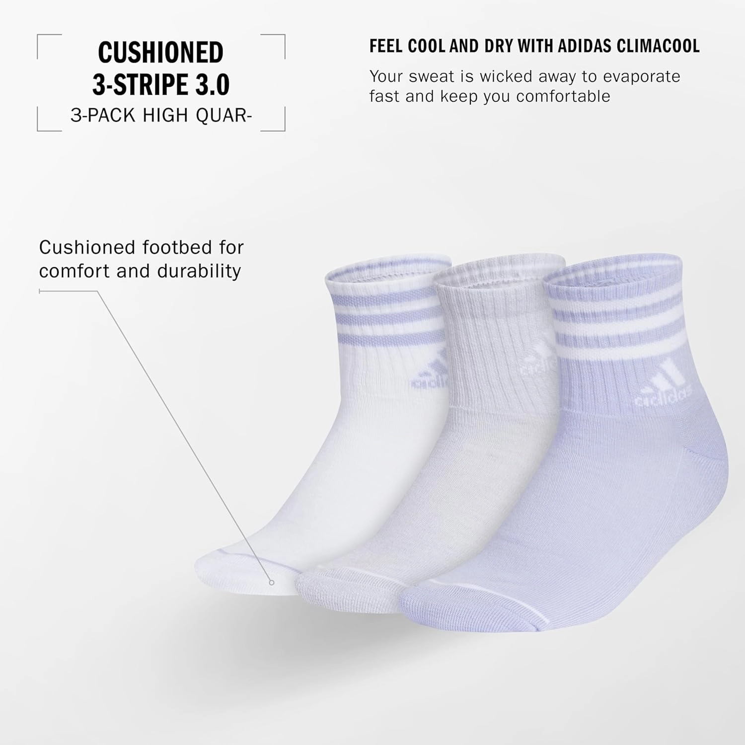 adidas Men's 3-Stripe High Quarter Socks (3-Pair)