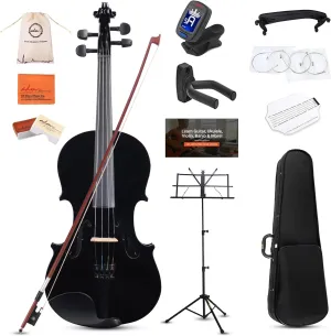 ADM Acoustic Violin for Kids Beginners, 4/4 Full Size Acoustic Violin Fiddle for Teens Students Violin Starter Kit with Hard Case, Rosin, Shoulder Rest, Bow, Violin Music Stand and Strings,Black
