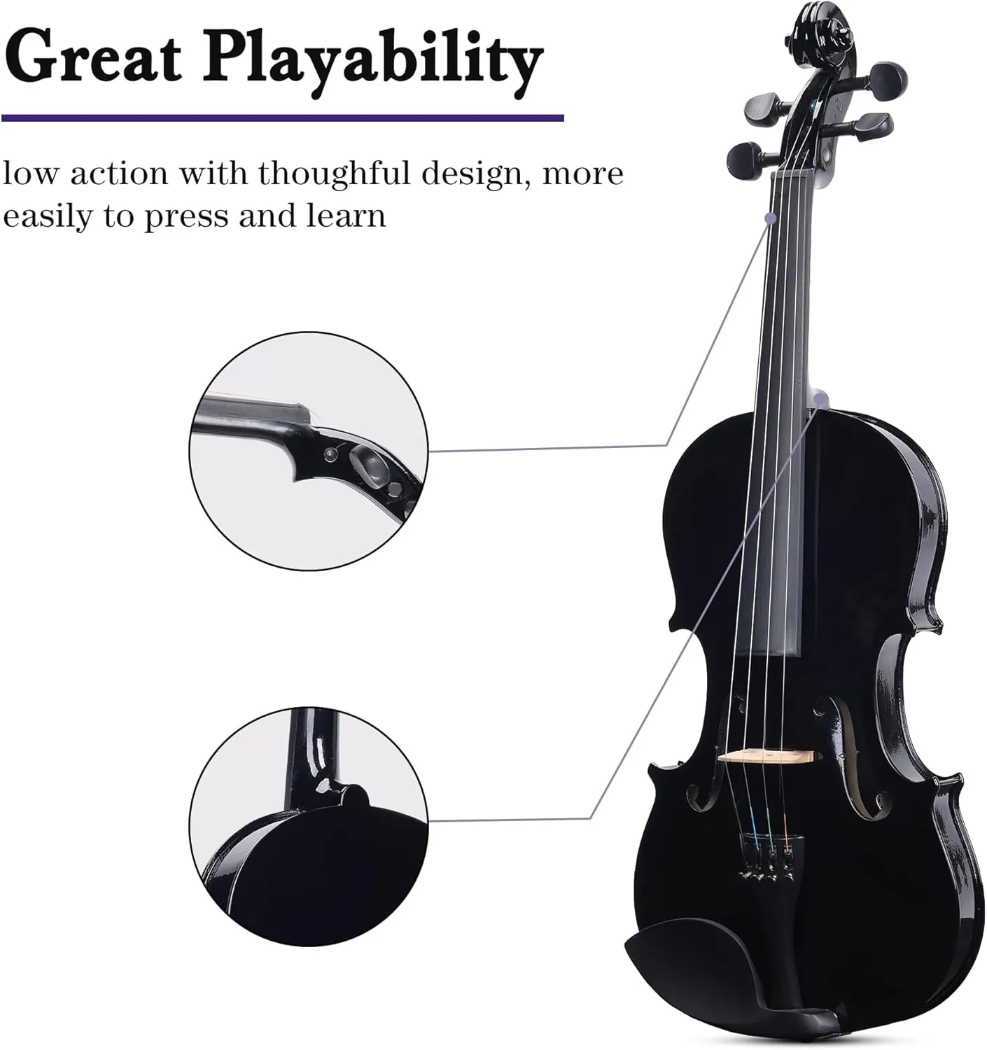 ADM Acoustic Violin for Kids Beginners, 4/4 Full Size Acoustic Violin Fiddle for Teens Students Violin Starter Kit with Hard Case, Rosin, Shoulder Rest, Bow, Violin Music Stand and Strings,Black