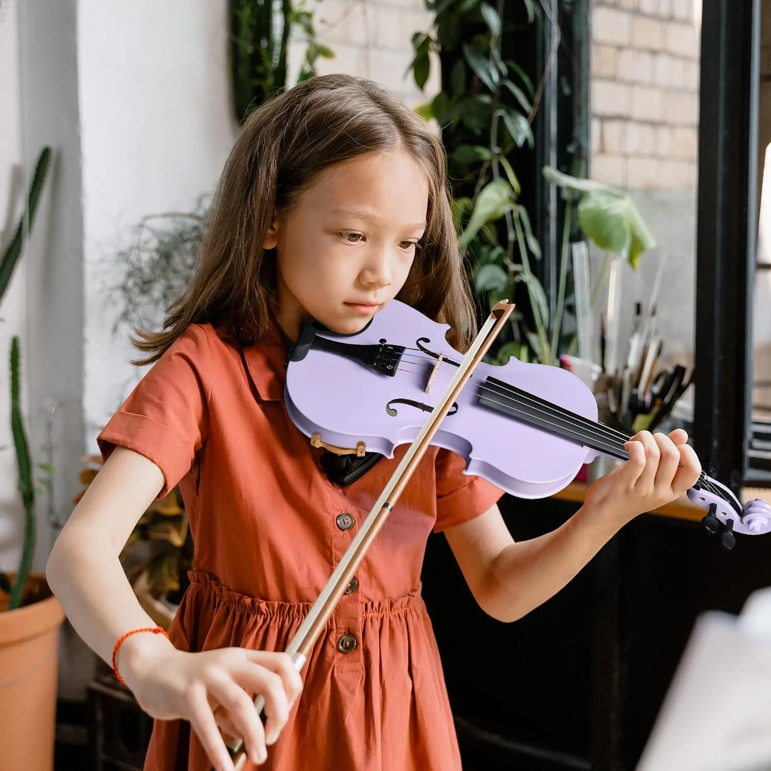 ADM Acoustic Violin for Kids Beginners,1/4 Size Acoustic Violin Fiddle for Teens Students Violin Starter Kit with Hard Case, Rosin, Shoulder Rest, Bow, Violin Music Stand and Strings,Purple