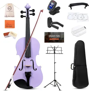 ADM Acoustic Violin for Kids Beginners,1/4 Size Acoustic Violin Fiddle for Teens Students Violin Starter Kit with Hard Case, Rosin, Shoulder Rest, Bow, Violin Music Stand and Strings,Purple