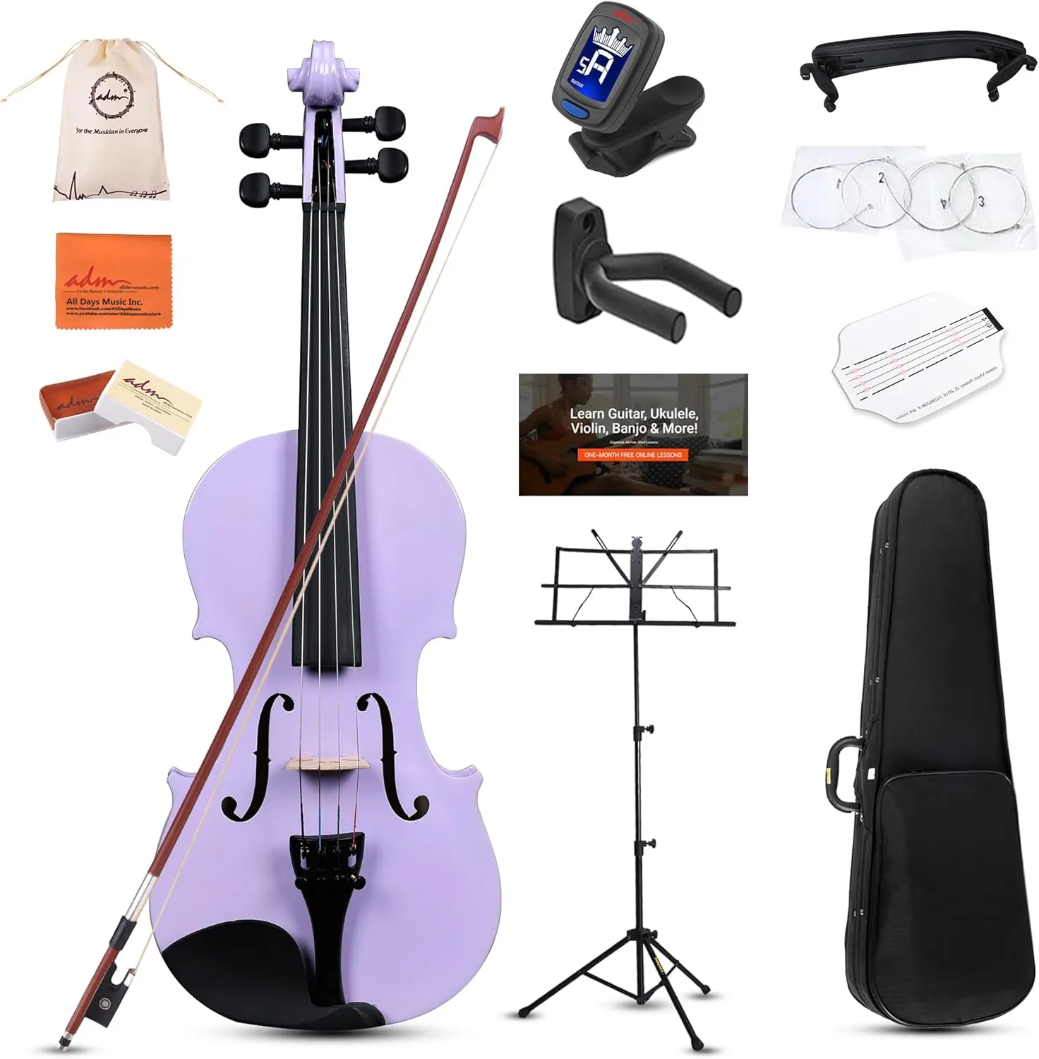 ADM Acoustic Violin for Kids Beginners,1/4 Size Acoustic Violin Fiddle for Teens Students Violin Starter Kit with Hard Case, Rosin, Shoulder Rest, Bow, Violin Music Stand and Strings,Purple