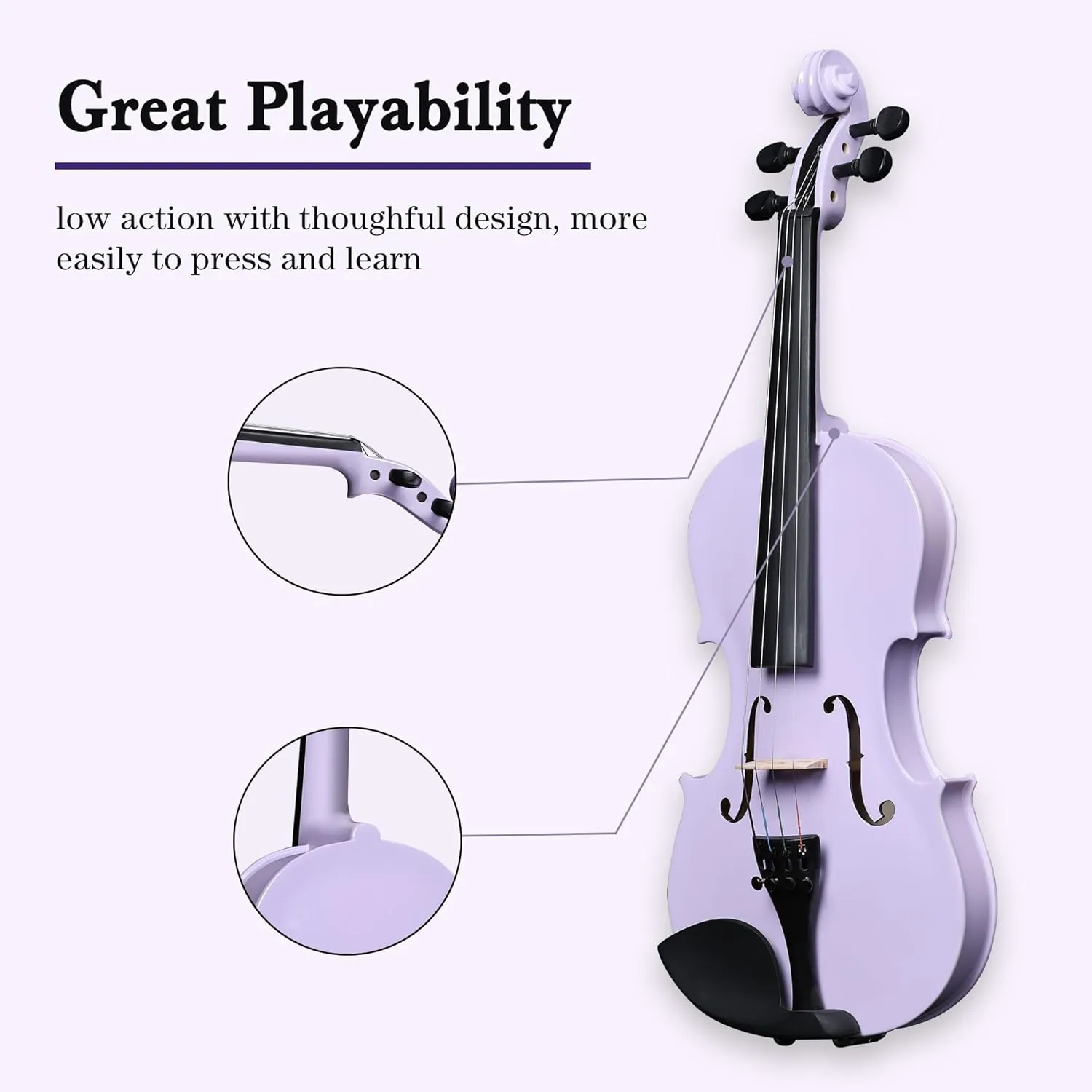 ADM Acoustic Violin for Kids Beginners,1/4 Size Acoustic Violin Fiddle for Teens Students Violin Starter Kit with Hard Case, Rosin, Shoulder Rest, Bow, Violin Music Stand and Strings,Purple