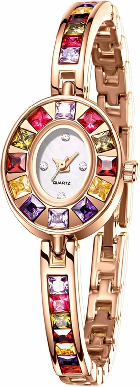 ADSBIAOYE Luxury Vintage Colorful Crystal Oval Watch Fashion Ladies Small Dial Dress Quartz Wrist Watch Waterproof Watch