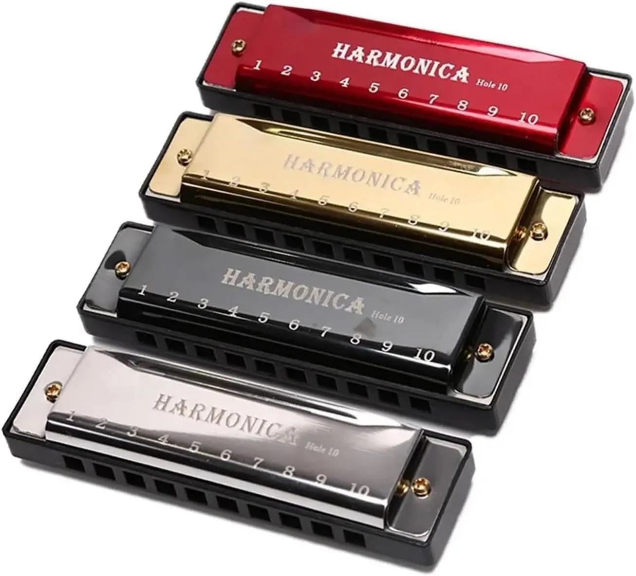 Adult Beginners 10 Holes Key Of C Blues Harmonica Musical Instrument With Case(Gold)