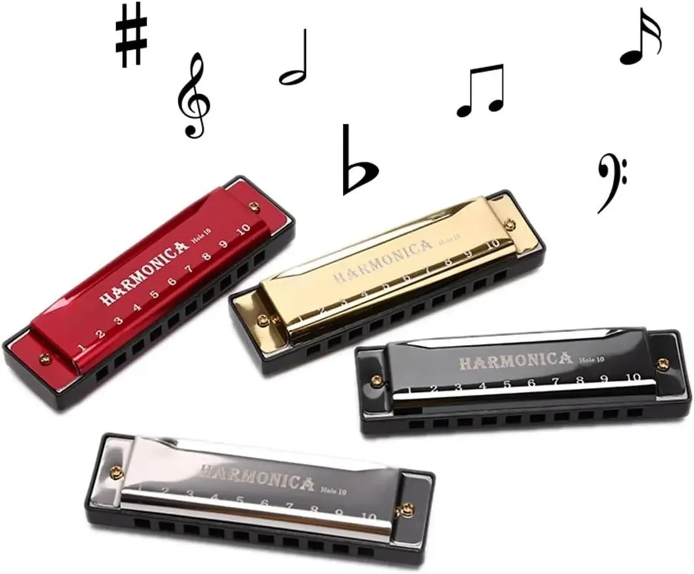 Adult Beginners 10 Holes Key Of C Blues Harmonica Musical Instrument With Case(Gold)