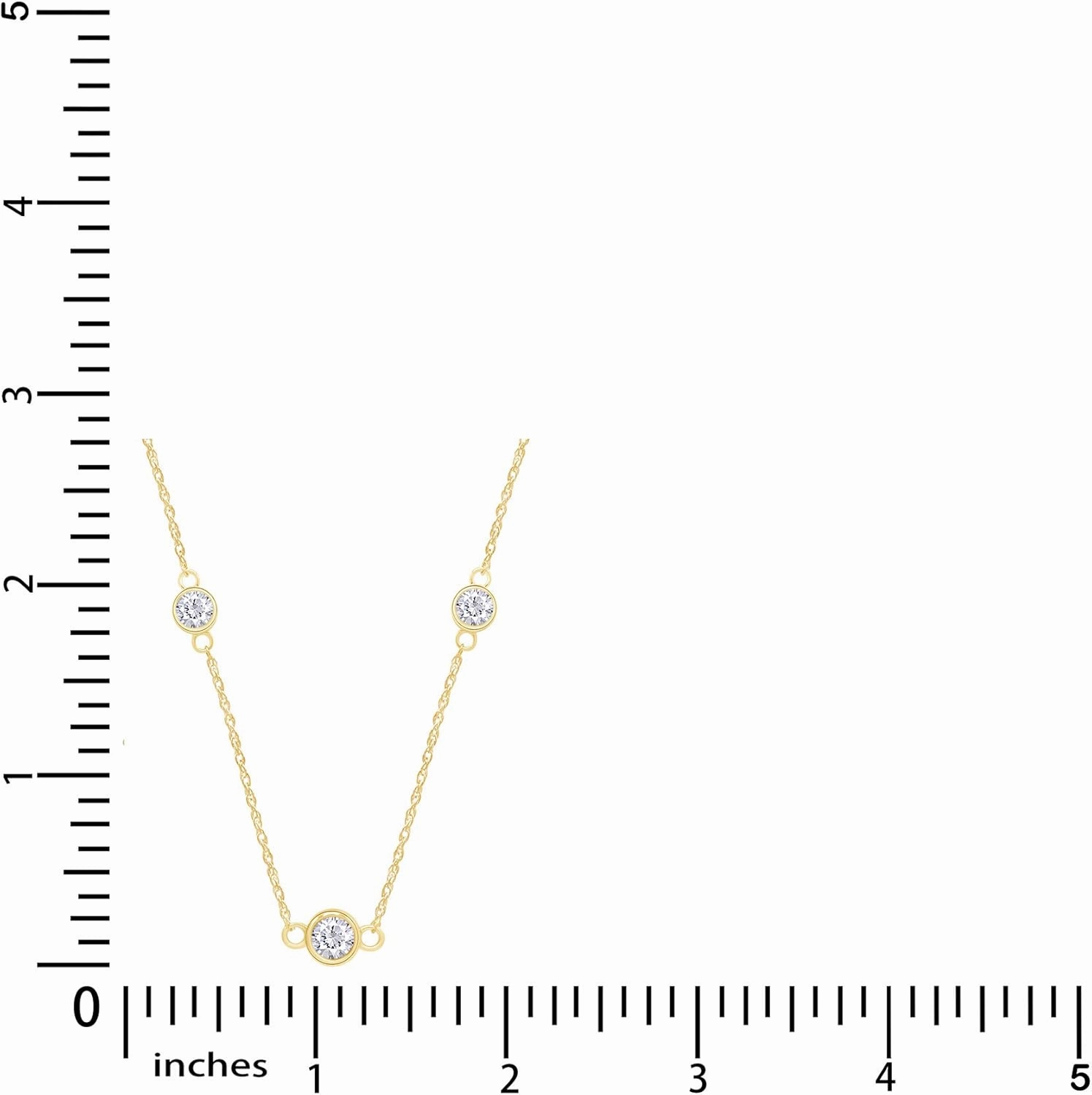 AFFY Sterling Silver Bezel Set Yard Station Chain Necklace Women 3MM Round Cubic Zirconia