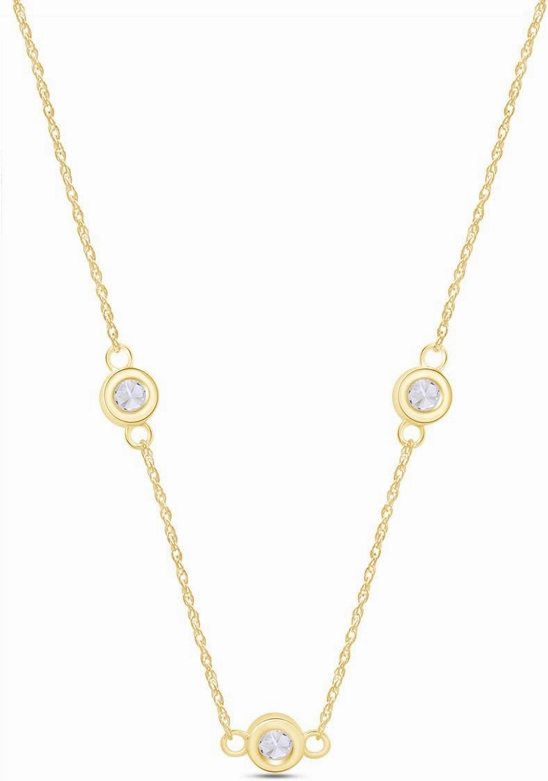 AFFY Sterling Silver Bezel Set Yard Station Chain Necklace Women 3MM Round Cubic Zirconia