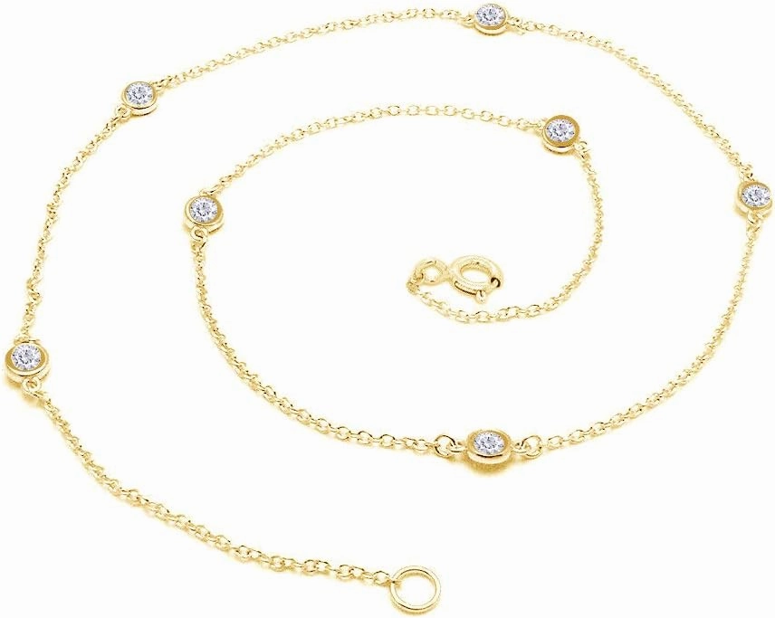 AFFY Sterling Silver Bezel Set Yard Station Chain Necklace Women 3MM Round Cubic Zirconia