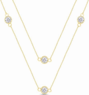 AFFY Sterling Silver Bezel Set Yard Station Chain Necklace Women 3MM Round Cubic Zirconia