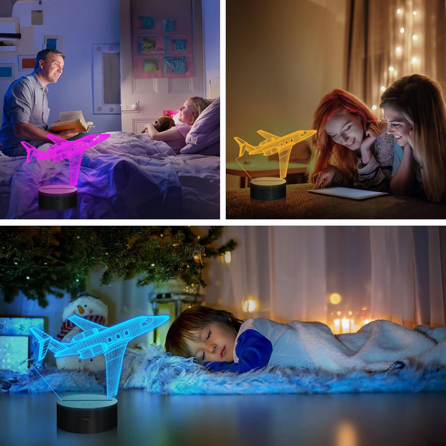 Airplane Gifts for Boy, Men, Aircraft Night Light, Gulfstream 3D Illusion Lamp with Remote and Touch Control, Plane Decor for Men Boy Kids Room, Birthday Gifts