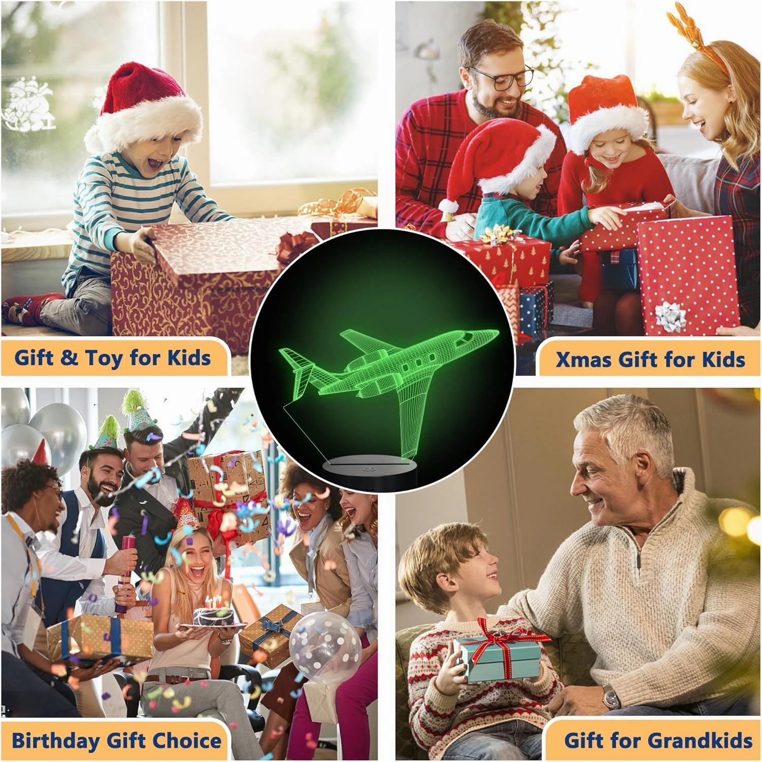 Airplane Gifts for Boy, Men, Aircraft Night Light, Gulfstream 3D Illusion Lamp with Remote and Touch Control, Plane Decor for Men Boy Kids Room, Birthday Gifts
