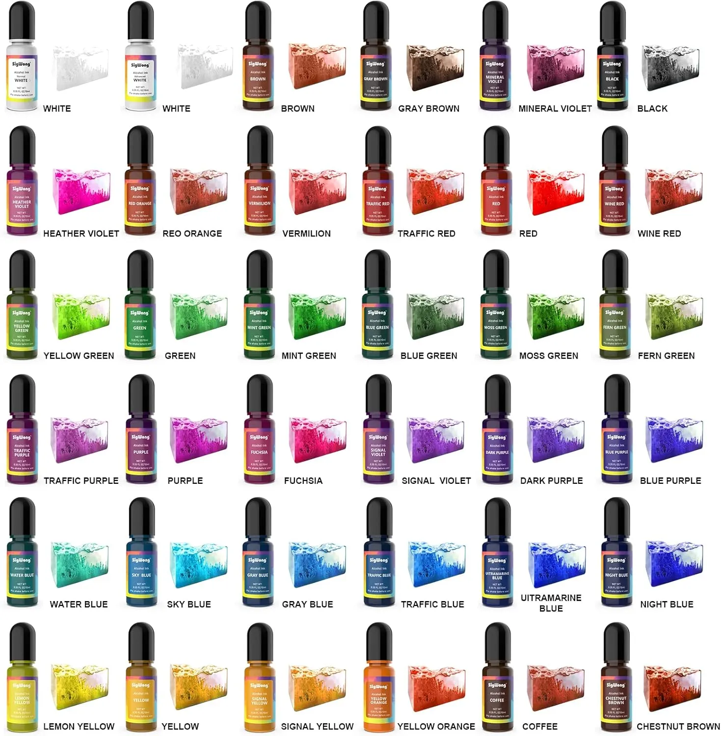 Alcohol Ink Set - 36 Bottles Vibrant Colors High Concentrated Alcohol-Based Ink, Concentrated Epoxy Resin Paint Colour Dye Great for Resin Petri Dish, Coaster, Painting, Tumbler Cup Making(10ml Each)