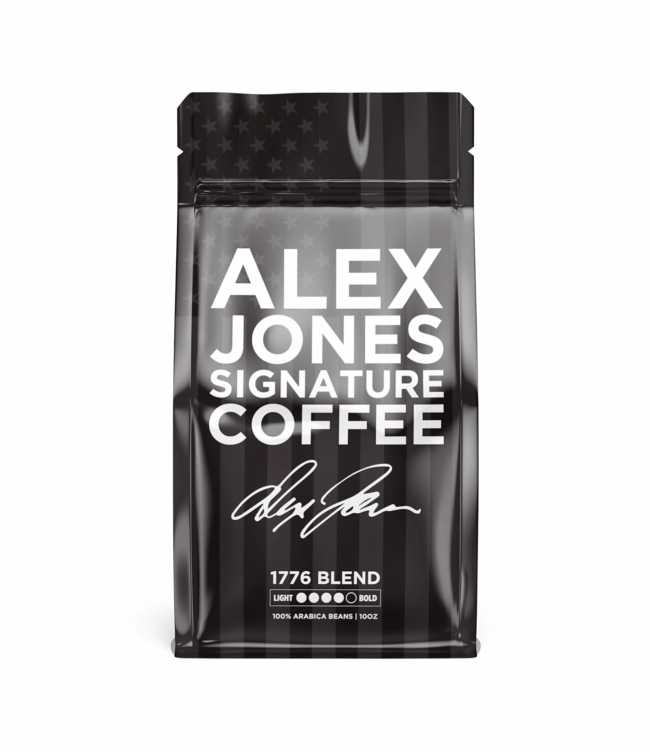 Alex Jones Signature Coffee, Ground Coffee Bold Blend, 100% Arabica beans, 50/50 Brazillian and smooth Colombian arabica beans, 10 oz Bag