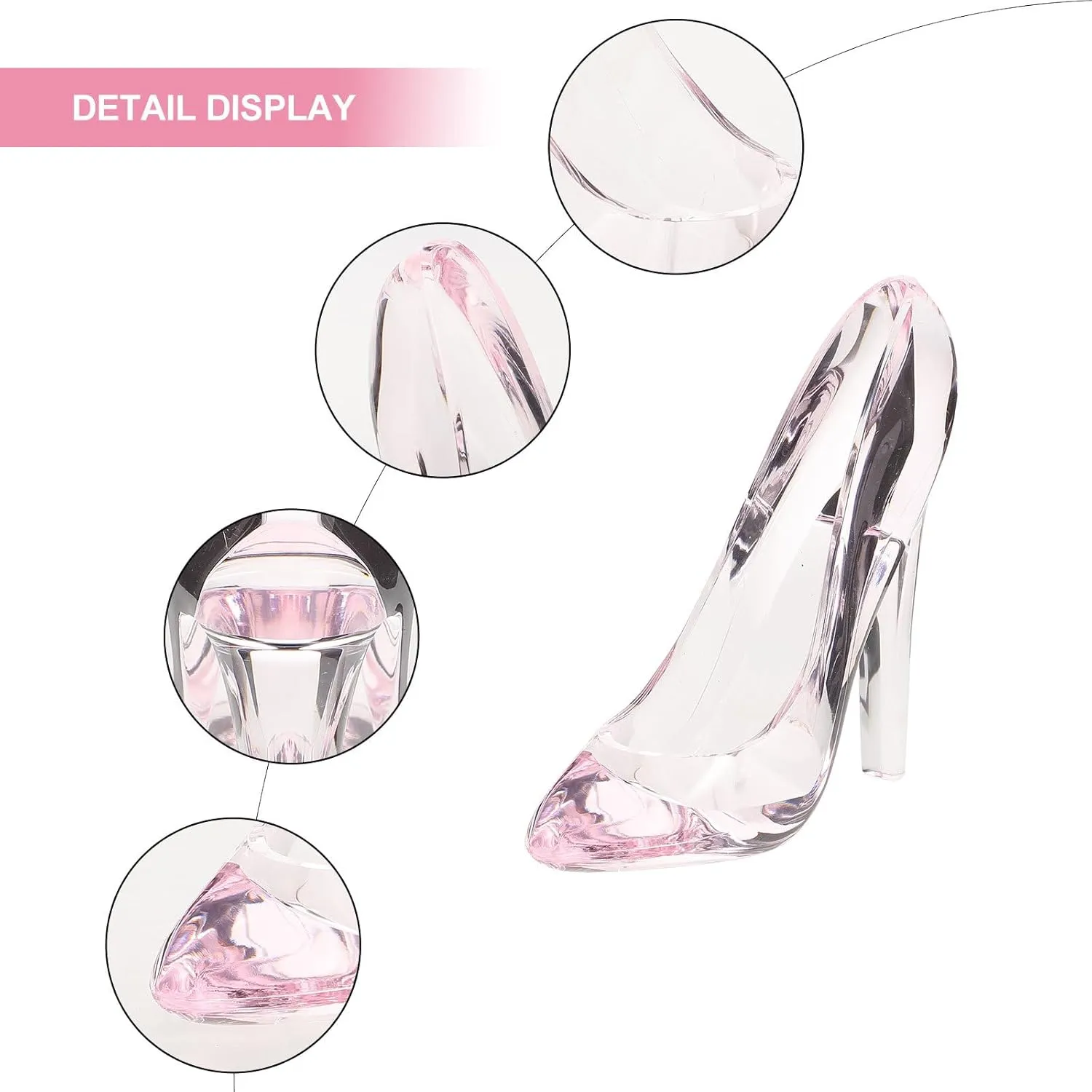 Alipis 2pcs Princess Glass Slipper Princess Decorations Crystal Decorations Wedding Table Decor Glass Crystal Slipper Ornament Clear Slipper Pink Acrylic Accessories Powder Puff