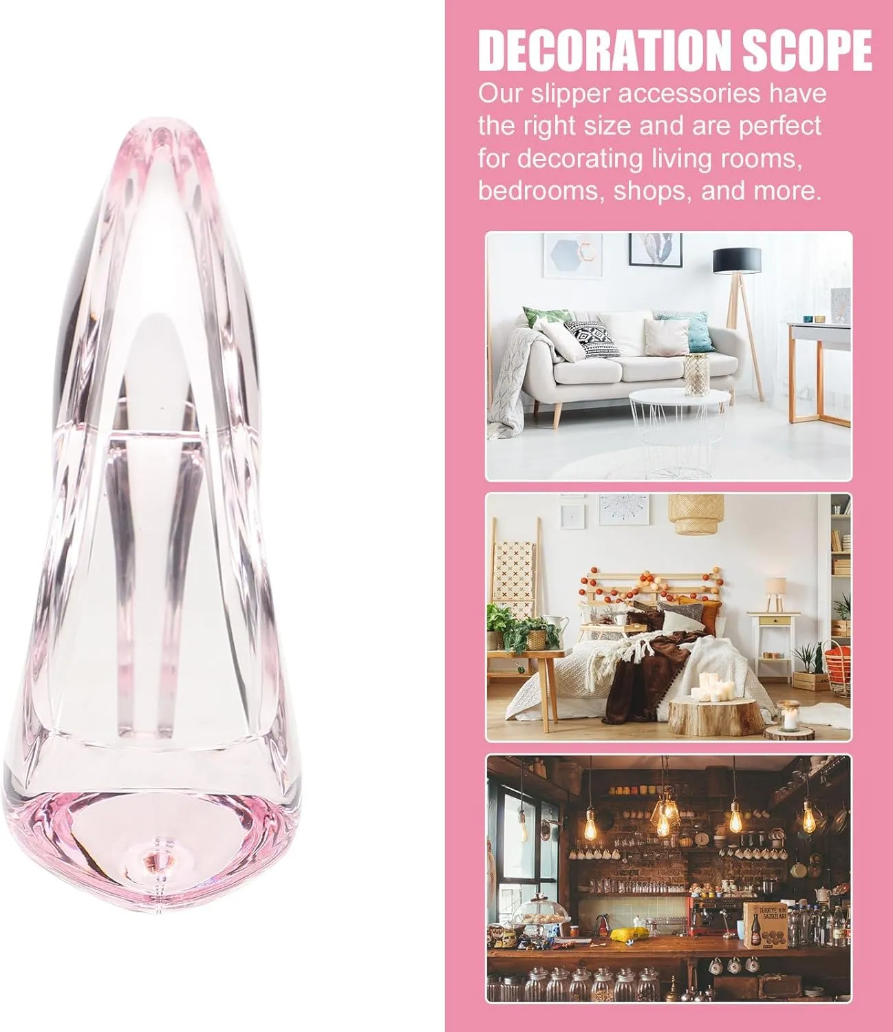 Alipis 2pcs Princess Glass Slipper Princess Decorations Crystal Decorations Wedding Table Decor Glass Crystal Slipper Ornament Clear Slipper Pink Acrylic Accessories Powder Puff