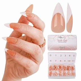 Allkem Soft Gel Nail Tips - Medium Short French Stiletto Nail Extensions Kit - 12 Sizes Short Full Cover Nails - Neutrals - Bold (360 Pieces)