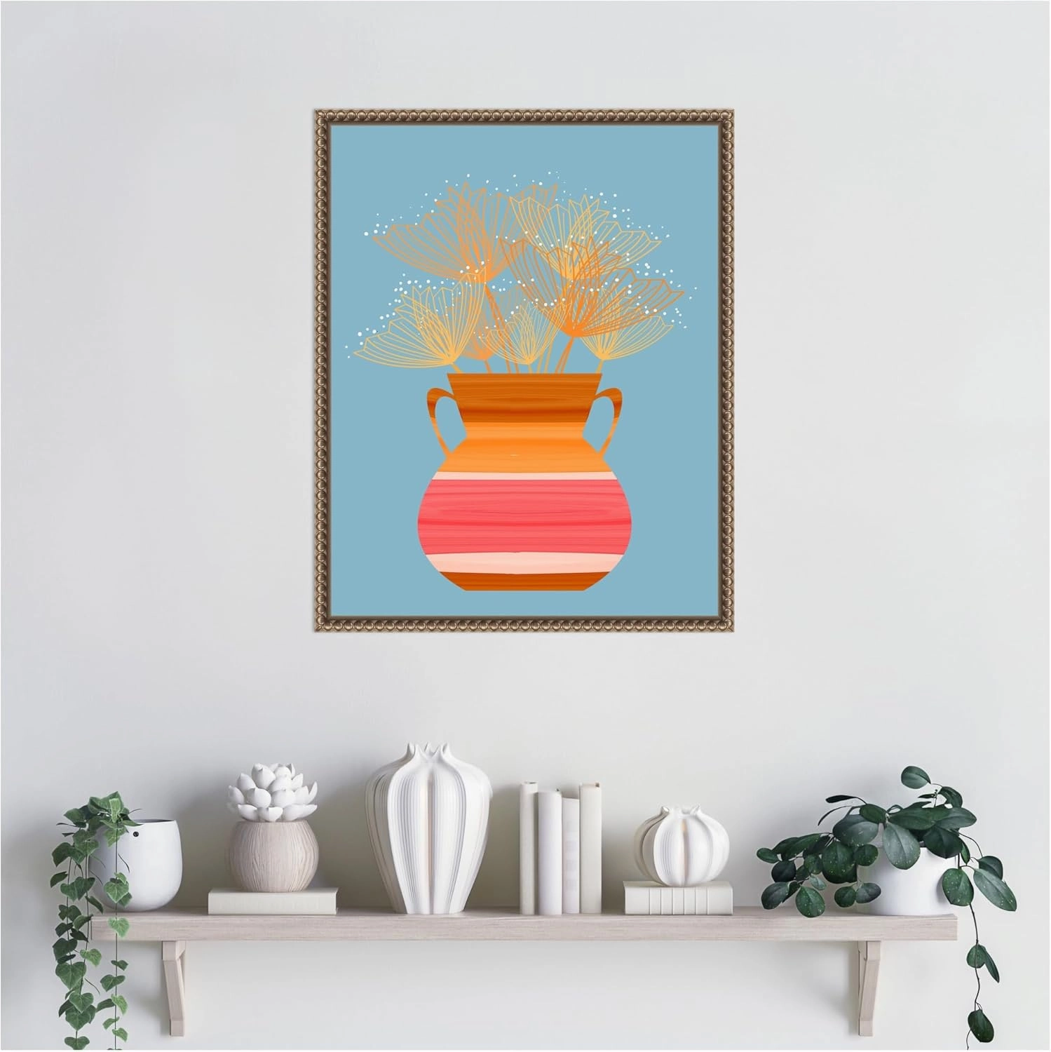 Amanti Art Framed Canvas Wall Art 20x16 Potted Florals Boho 2 by Sannel Larson, Framed Wall Art Canvas, Abstract Artwork, Traditional Decor, Small Poster Painting for Living Room, Bedroom, Office