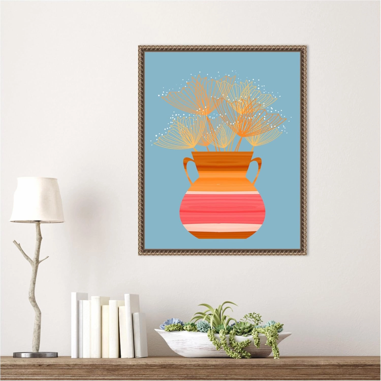 Amanti Art Framed Canvas Wall Art 20x16 Potted Florals Boho 2 by Sannel Larson, Framed Wall Art Canvas, Abstract Artwork, Traditional Decor, Small Poster Painting for Living Room, Bedroom, Office