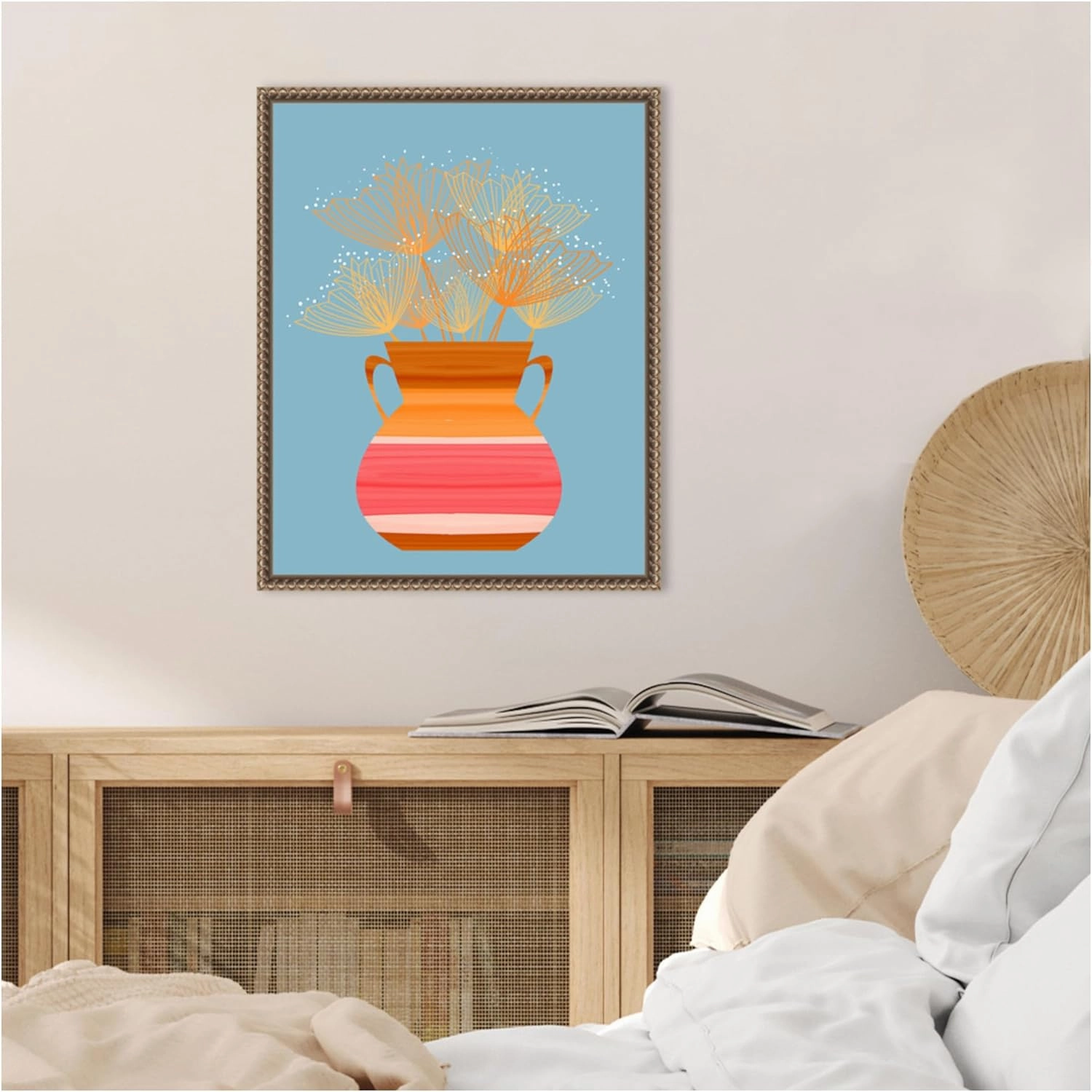 Amanti Art Framed Canvas Wall Art 20x16 Potted Florals Boho 2 by Sannel Larson, Framed Wall Art Canvas, Abstract Artwork, Traditional Decor, Small Poster Painting for Living Room, Bedroom, Office