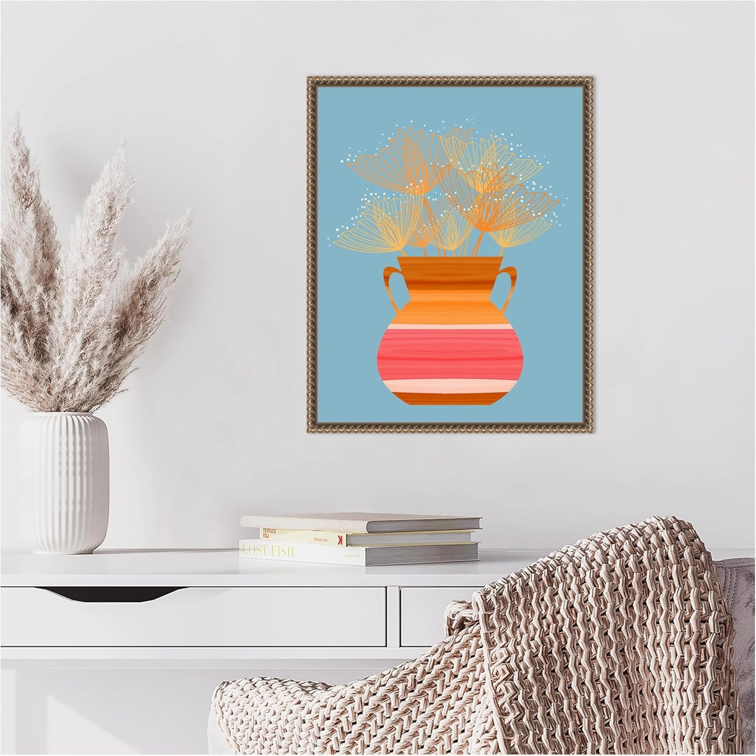 Amanti Art Framed Canvas Wall Art 20x16 Potted Florals Boho 2 by Sannel Larson, Framed Wall Art Canvas, Abstract Artwork, Traditional Decor, Small Poster Painting for Living Room, Bedroom, Office