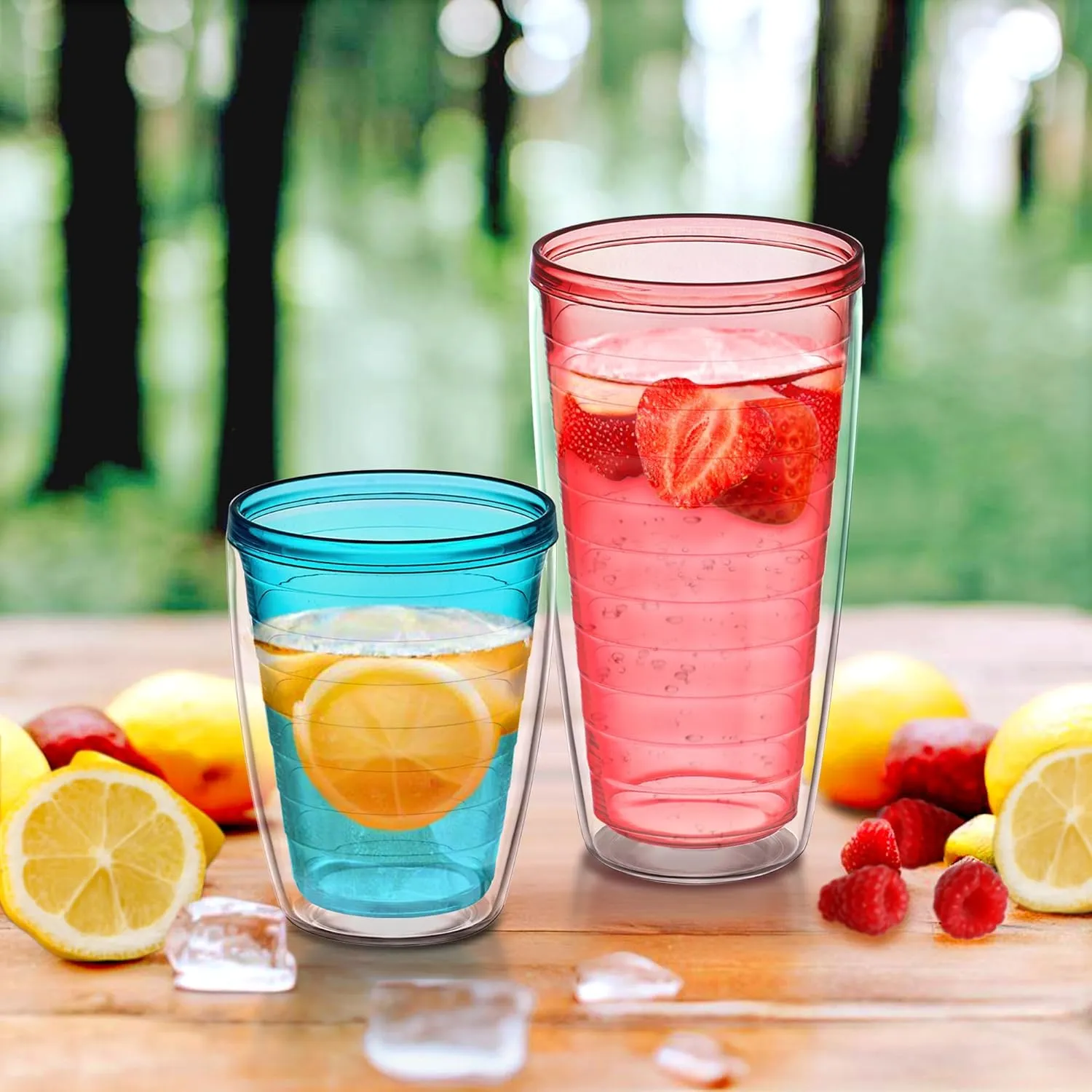 Amazing Abby - Alaska - 16-Ounce and 24-Ounce Insulated Plastic Tumblers (Set of 6), Double-Wall Plastic Drinking Glasses, Mixed-Color Reusable Plastic Cups, BPA-Free, Shatter-Proof, Dishwasher-Safe