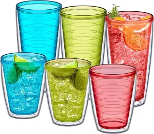 Amazing Abby - Alaska - 16-Ounce and 24-Ounce Insulated Plastic Tumblers (Set of 6), Double-Wall Plastic Drinking Glasses, Mixed-Color Reusable Plastic Cups, BPA-Free, Shatter-Proof, Dishwasher-Safe