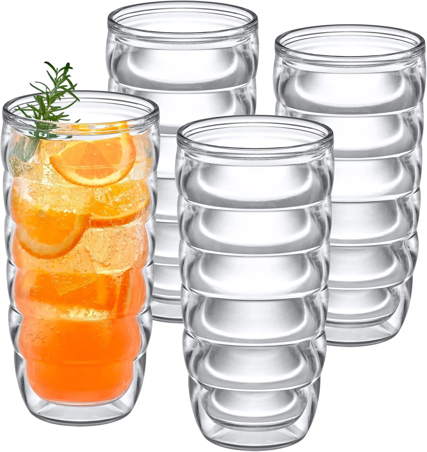 Amazing Abby - Arctic 24-Ounce Insulated Tumblers (Set of 4), Double-Wall Drinking Glasses, All-Clear High-Balls, Reusable Cups, BPA-Free, Shatter-Proof, Dishwasher-Safe