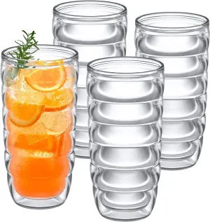 Amazing Abby - Arctic 24-Ounce Insulated Tumblers (Set of 4), Double-Wall Drinking Glasses, All-Clear High-Balls, Reusable Cups, BPA-Free, Shatter-Proof, Dishwasher-Safe
