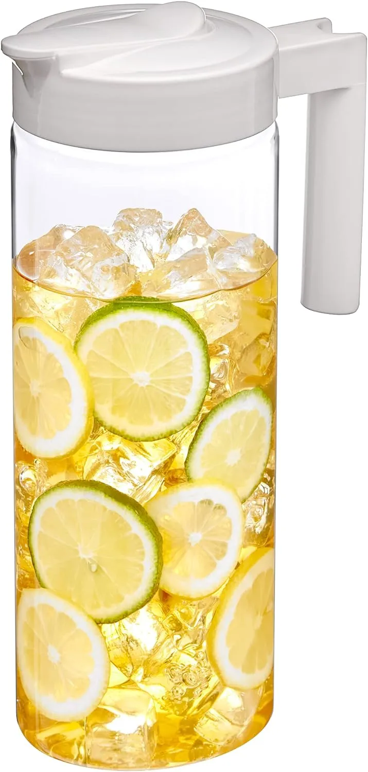 Amazing Abby - Skinny - Tritan Pitcher (64 oz), Unbreakable Plastic Water Pitcher with Lid, BPA-Free, Heat-Resistant, Dishwasher-Safe, Great for Both Iced and Hot Drinks, Indoors and Outdoors, White