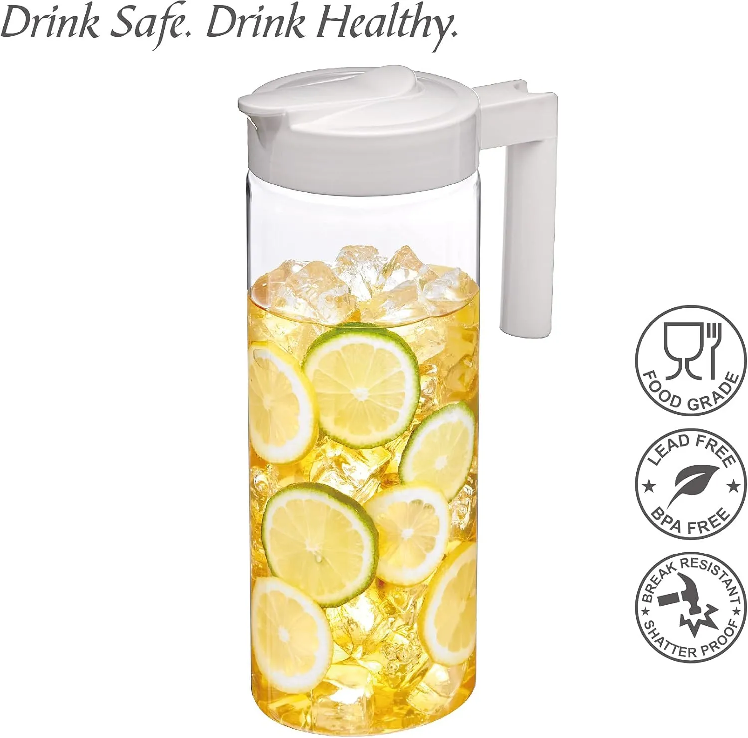 Amazing Abby - Skinny - Tritan Pitcher (64 oz), Unbreakable Plastic Water Pitcher with Lid, BPA-Free, Heat-Resistant, Dishwasher-Safe, Great for Both Iced and Hot Drinks, Indoors and Outdoors, White