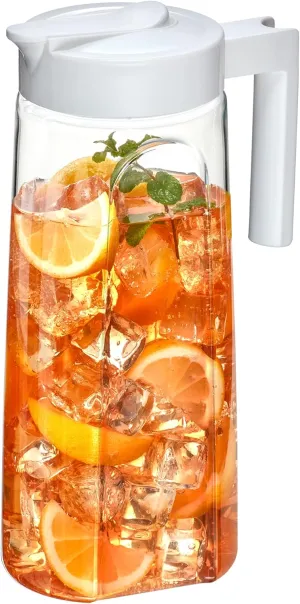Amazing Abby - Slim - Tritan Pitcher (64 oz), Unbreakable Plastic Water Pitcher with Lid, BPA-Free, Heat-Resistant, Dishwasher-Safe, Great for Both Iced and Hot Drinks, Indoors and Outdoors, White