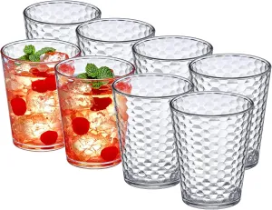 Amazing Abby - Snowflake - 16-Ounce Plastic Tumblers (Set of 8), Clear Reusable Plastic Drinking Glasses, Stackable, BPA-Free, Shatter-Proof, Dishwasher-Safe