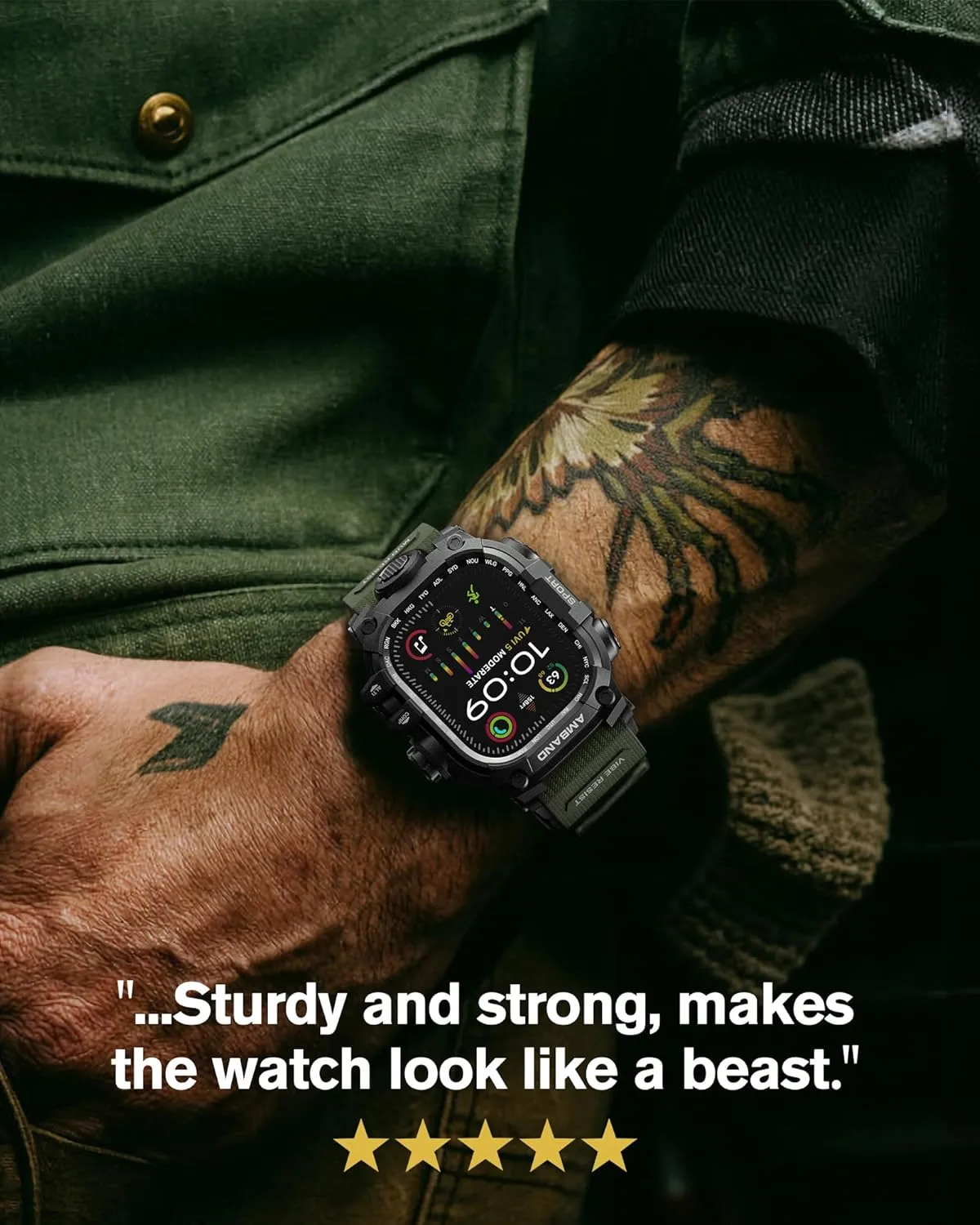 amBand for Apple Watch Ultra 2/1 Case, M3 Tactical Shockproof Band with Screen Protector for iWatch 49mm, Perfect Accessories for Fitness/Outdoor Enthusiasts Military Fans Fashion Seekers - Army Green