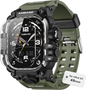amBand for Apple Watch Ultra 2/1 Case, M3 Tactical Shockproof Band with Screen Protector for iWatch 49mm, Perfect Accessories for Fitness/Outdoor Enthusiasts Military Fans Fashion Seekers - Army Green