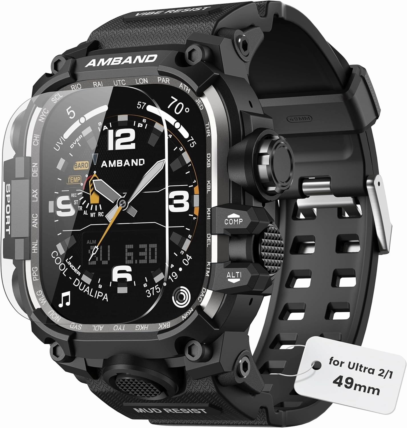 amBand Compatible with Apple Watch Ultra 2/1 Bands Case 49mm for Men, M3 Rugged Cover Military Sport Strap Screen Protector, Fathers Day Dad Gifts Heavy Duty Protective Bumper for iWatch - Matte Black