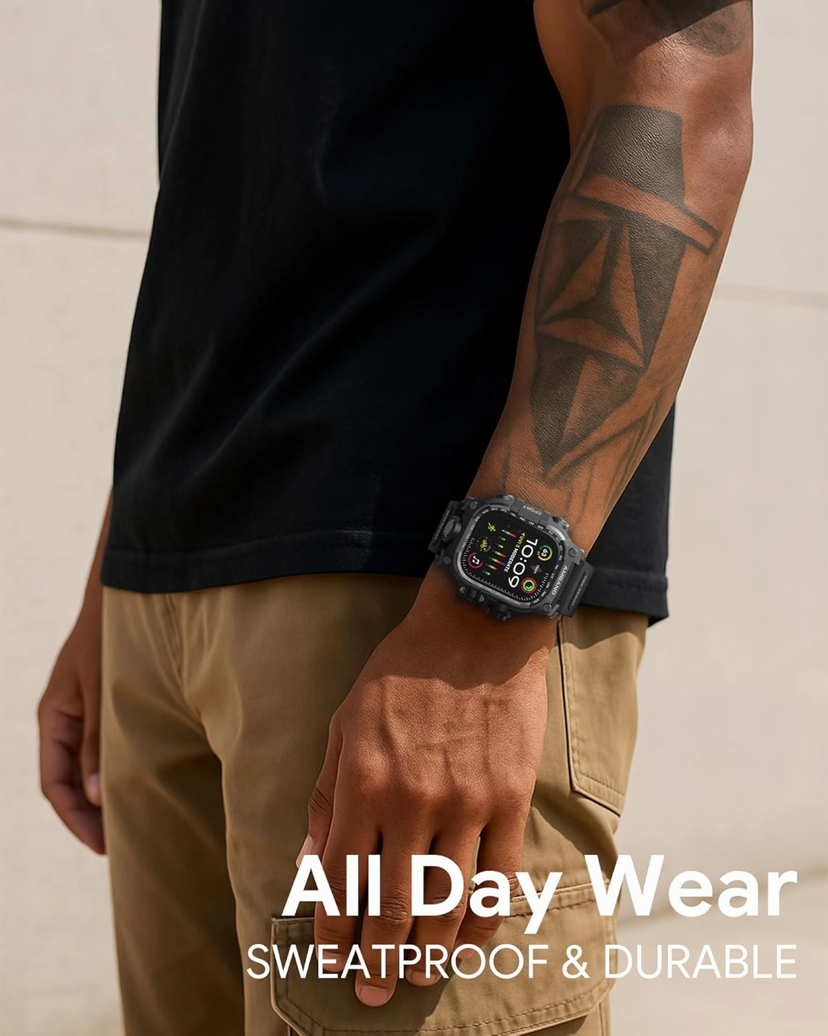 amBand Compatible with Apple Watch Ultra 2/1 Bands Case 49mm for Men, M3 Rugged Cover Military Sport Strap Screen Protector, Fathers Day Dad Gifts Heavy Duty Protective Bumper for iWatch - Matte Black