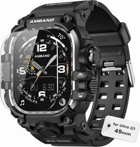 amBand Compatible with Apple Watch Ultra 2/1 Bands Case 49mm for Men, M3 Rugged Cover Military Sport Strap Screen Protector, Fathers Day Dad Gifts Heavy Duty Protective Bumper for iWatch - Matte Black