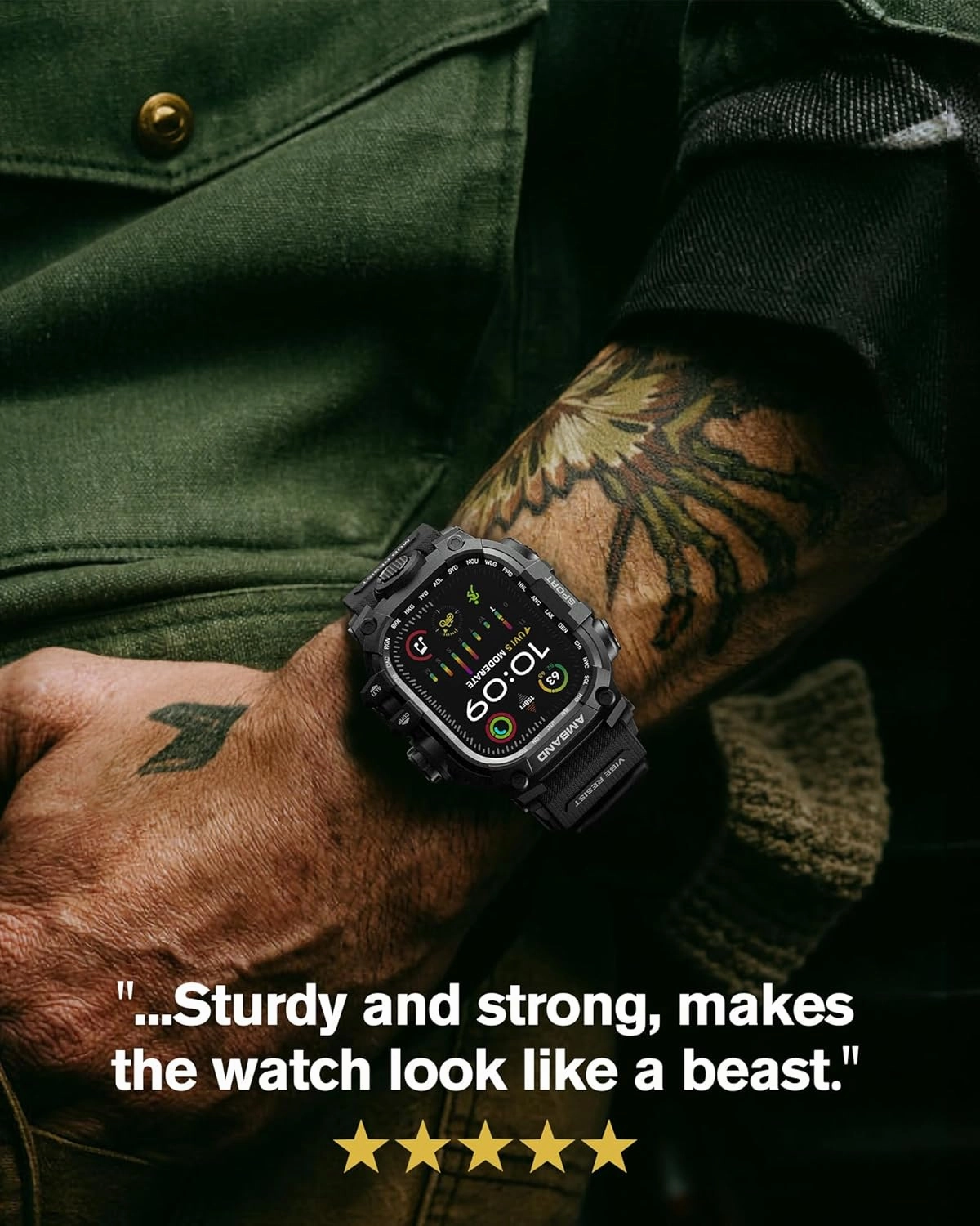 amBand Compatible with Apple Watch Ultra 2/1 Bands Case 49mm for Men, M3 Rugged Cover Military Sport Strap Screen Protector, Fathers Day Dad Gifts Heavy Duty Protective Bumper for iWatch - Matte Black