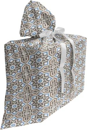 Ambesonne Abstract Fabric Gift Bag, Demonstration of Continued Star Motifs Art Deco Inspired Elements Print, Present Sack for Parties Birthdays with 3 Ribbons, 27, Taupe and Pale Blue