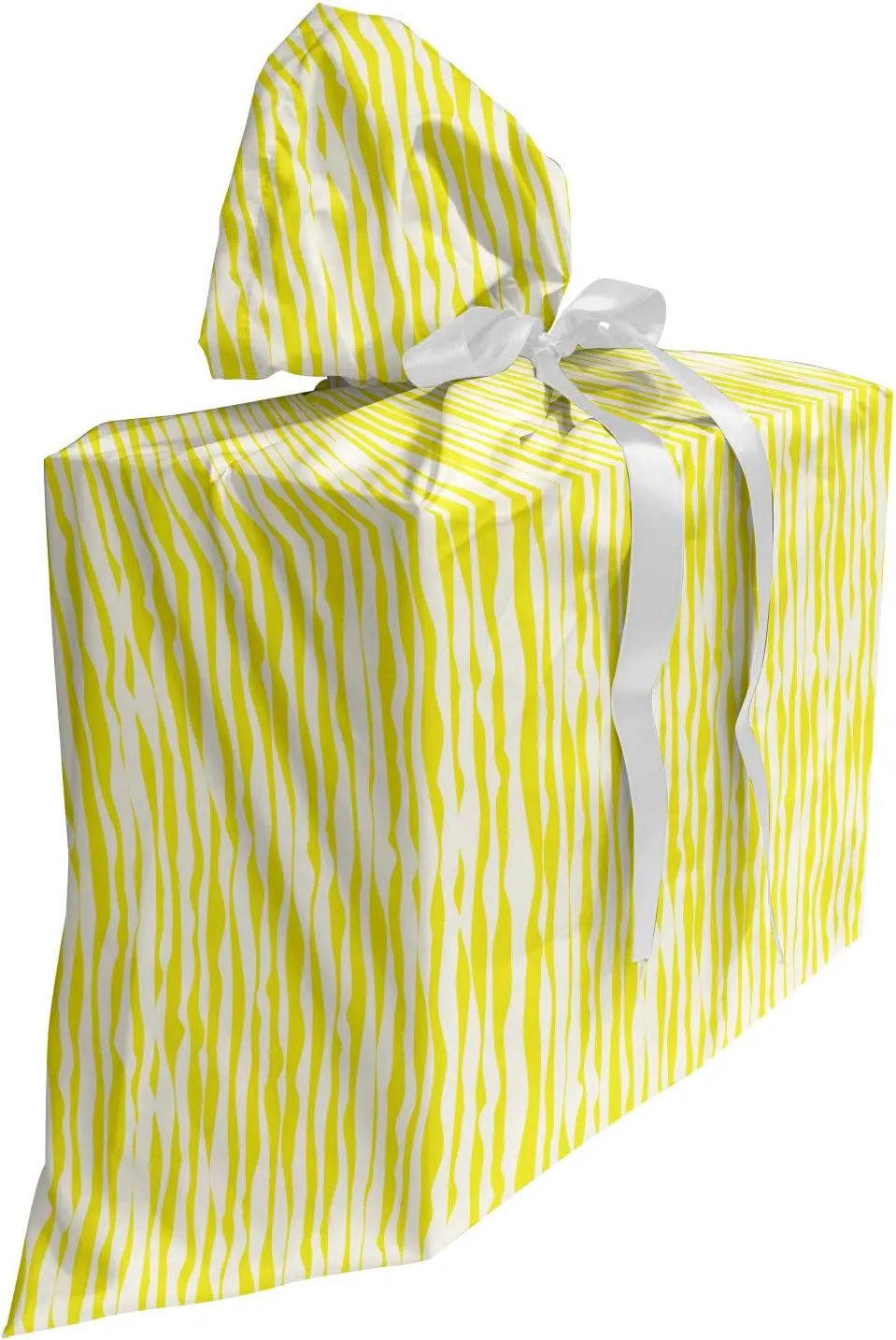 Ambesonne Abstract Fabric Gift Bag, Vibrant Animal Skin Print Continuing Vertically Downwards Wildlife Theme, Present Sack for Parties Birthdays with 3 Ribbons, 27, Yellow and White