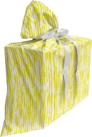 Ambesonne Abstract Fabric Gift Bag, Vibrant Animal Skin Print Continuing Vertically Downwards Wildlife Theme, Present Sack for Parties Birthdays with 3 Ribbons, 27, Yellow and White