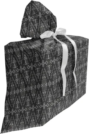 Ambesonne Abstract Gift Bag, Rhythmic African Style Ethnic Motif and Lines Arrangement Illustration Print, Fabric Party Favor Pouch with 3 Ribbons, 27, Dark Grey White