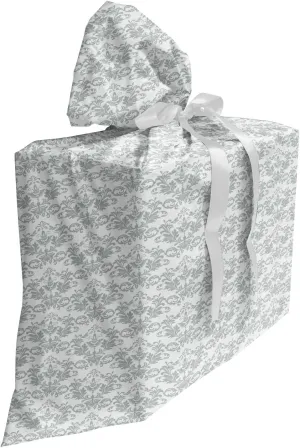 Ambesonne Abstract Gift Bag, Rhythmic Pattern of Chandelier Like Damask Motifs on Plain Backdrop, Fabric Party Favor Pouch with 3 Ribbons, 27, White Pale Sage Green